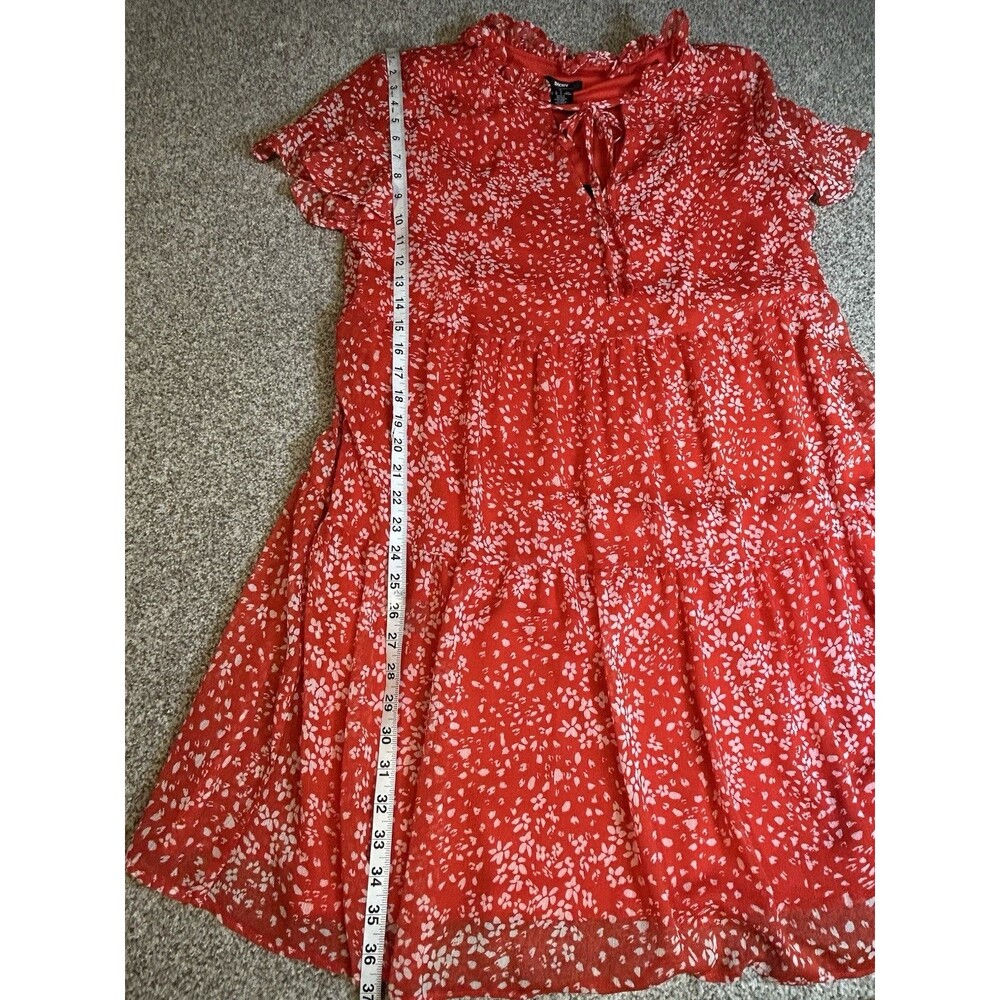NWT Red floral DKNY‎ V Neck Flutter Dress 12 - Picture 6 of 6